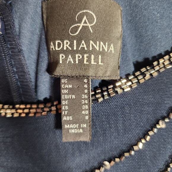 Adrianna Papell Formal Gold Beaded Navy Gown Classic Sz 4 - Picture 8 of 11